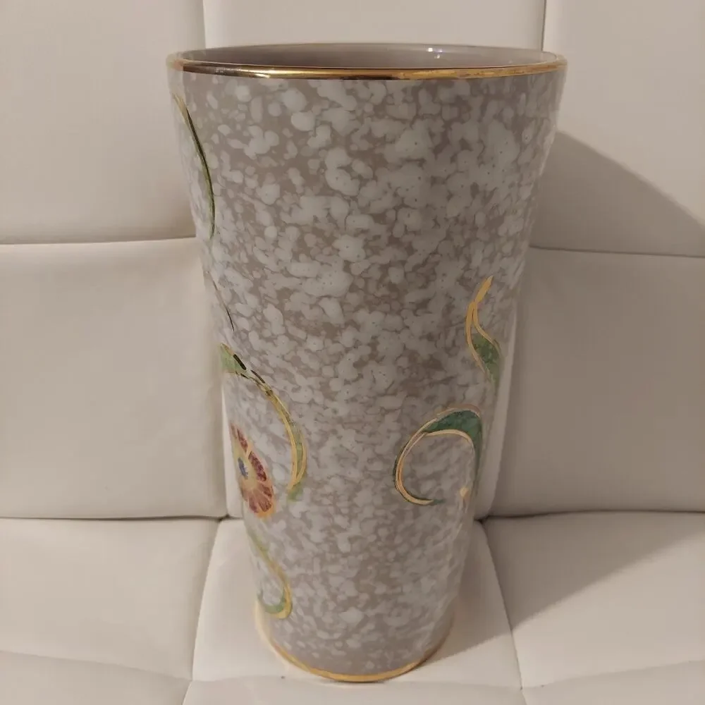 Vintage Hand Painted & Gilted Floral Signed Art Pottery White 11.5